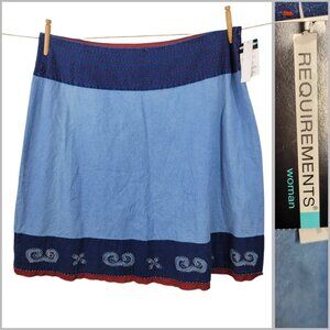 NEW Y2K Skirt Denim Blue Jean Plus Size 24W Knee Length western Embroidered Red